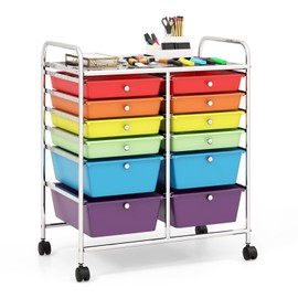 RELAX4LIFE Craft Organizers and Storage Cart - Rolling Cart with 12 Drawers, Wheels, Mobile Rolling Utility Cart for School, Office, Beauty Salon, Art Supply Storage Organizer (Multicolor)
