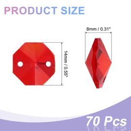uxcell 70Pcs 14mm Crystal Octagon Beads, 2-Hole Glass Suncatcher Beads, Chandelier Prisms Parts Hanging Pendants for Home DIY Arts Crafts Decoration, Red
