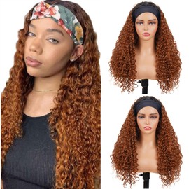 1B/30 Headband Wig Human Hair Deep Wave 16 Inches Ombre Honey Blonde Human Hair Headband wig None Lace Front Wigs Human Hair Wig for Black Women Wear and Go Wig 150% Density wig（1B/30,DP,16Inch)