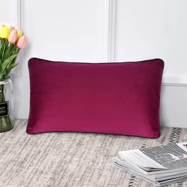 Namaste Trends Velvet Decorative Pillow Cushion Covers Pack of 2 for Couch (2, Burgundy Base & Bottle Green Piping, 12 x 20 inches)