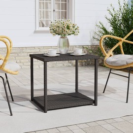 TREATLIFE HOME Rattan Side Table with 2 Layers, Indoor or Outdoor Use, Black, 21.7" x 17.7" x 19.3"