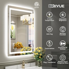 20"x28" LED Bathroom Mirror with Lights, Backlit & Front Lit, Lighted Wall Mirrors for Bathroom Vanity, Touch Screen Dimmable, Anti-Fog, Memory Function, HD Tempered Glass, Shatter-Proof, ETL Listed