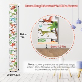 HIFOT Kids Growth Chart Height Measuring Chart, Dinosaur Canvas Wall Hanging Rulers for Baby Children Kids Boys Bedroom Decor 74.8''* 7.87''
