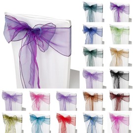 Trimming Shop Violet Purple Organza Sashes Chair Cover Assorted Colour Fuller Bow Ribbon for Wedding, Banquet, Birthday, Event Decoration, 17cm x 280cm, 25pcs