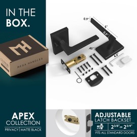 Mega Handles Apex Privacy Door Handle - 1 Pack Reversible Interior Black Door Handle, Heavy Duty Bed & Bath Door Handles with Privacy Door Lock, Fits All Standard Doors - Matte Black