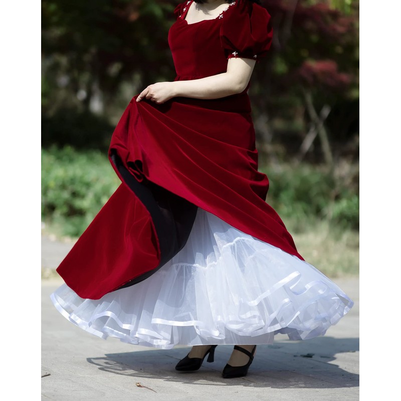 Women's Puffy Tulle Petticoat Skirt for Under Dresses, Long Crinoline