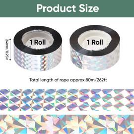 2PCS Bird Scarer Reflective Tape – 2.4cm x 80m Holographic Flash Ribbon Rolls – Anti Pigeon Birds Deterrent for Gardens, Roofs, Fruit Trees, and Balconies – Durable Bird Scare Tape