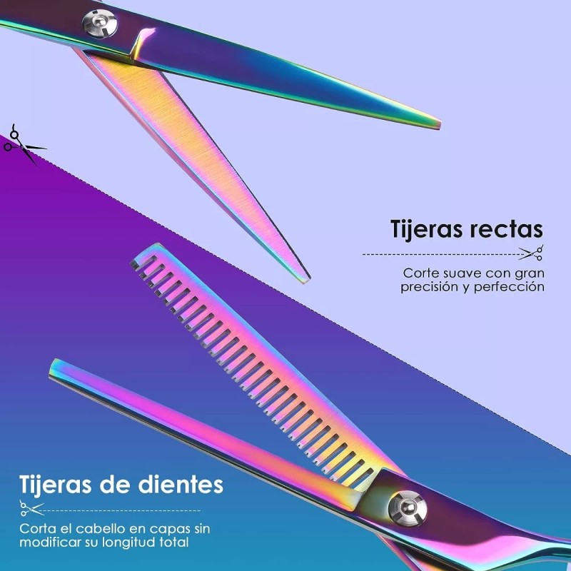 Tijeras Barbero Profesionales Tornasol Con Peine Afilado