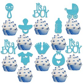 24 Pcs Its A Boy Cupcake Toppers - Baby Shower Cupcake Toppers - Baby Shower Decorations Boy Blue