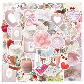 WQOWEHI 120-Pack Coquette Stickers, Pink Coquette Aesthetic Sticker Decal, Vinyl Pink Stickers for Laptop Water Bottle Skateboard Luggage Toy - Coquette Room Decor Retro, Coquette Accessories