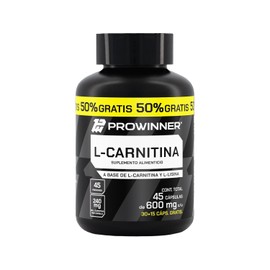 PROWINNER | L-Carnitina, Suplemento Alimenticio, L-Carnitina 100% Pura, 240mg de L-Carnitina por Porción, Pre workout, 45 Cápsulas de 600mg
