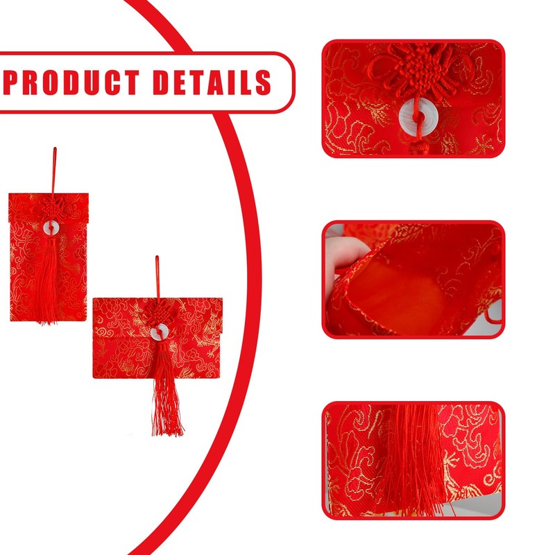 Hopzab 2 Pcs Chinese Silk Red Envelopes, Traditional Lucky Money