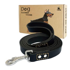LWBMG Leather Dog Leash 6 ft, Dog Leashes for Large Dogs Heavy Duty Dog Leash Soft Handmade Leather Training Leash for Small Medium Large Dogs Walking, Training, Hiking, and Running Black