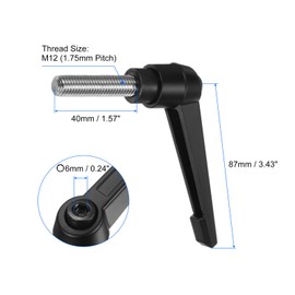 sourcing map 2pcs Clamping Lever Handles, M12 x 40mm 304 Stainless Steel Threaded Male Stud, Adjustable Handles Locking Quick Release Ratchet Push Button Bolt Knobs, Black