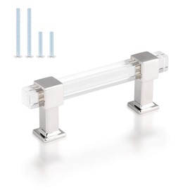 knobelite 5 Pack Adjustable Kitchen Cabinet Handles, 3 Inch Hole Center Clear Acrylic Cabinet Pulls, Zinc Alloy Base Polished Chrome, Modern Glass Drawer Pulls for Kitchen and Bathroom Cabinets