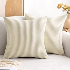 MIULEE Pack of 2 Corduroy Throw Pillow Covers Soild Decorative Pillow Cases Soft Square Cushion for Couch Sofa Bedroom Car 16 x 16 Inch 40 x 40 cm, White