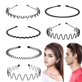 Pack of 6 Metal Hair Bands, Hair Bands Men Women, Wave Metal Headband, Non-Slip Elastic Headband, Hair Band Men, Hair Band Women, for Outdoor Sports Yoga