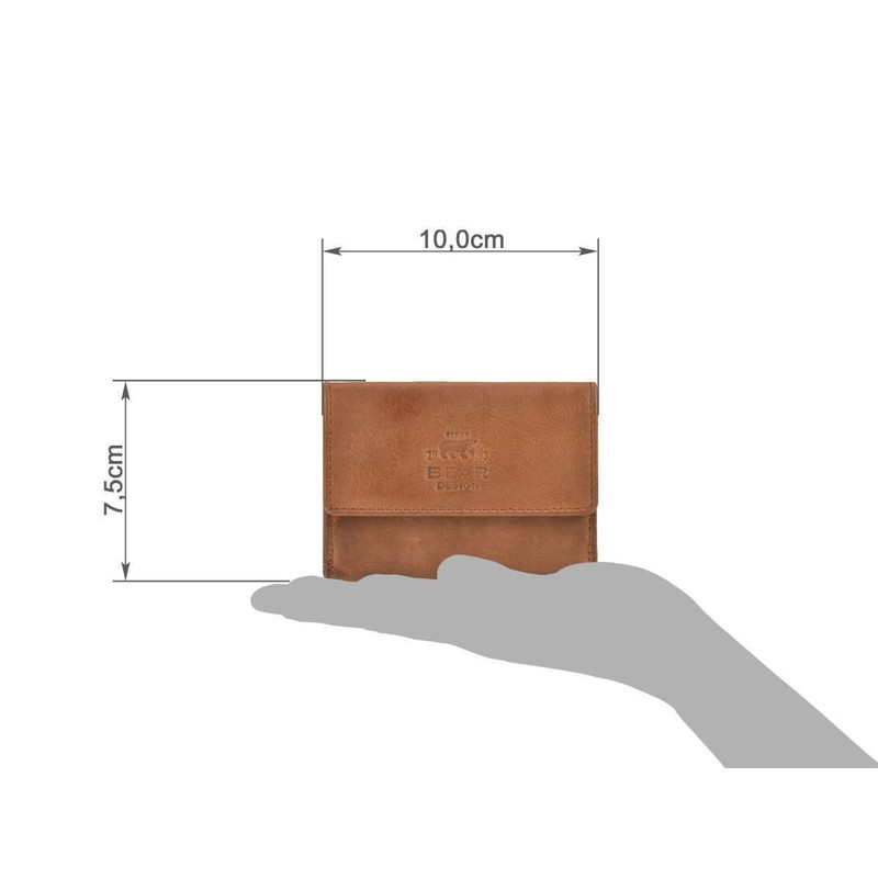 Bear Design Mini Leather Wallet 10 x 7.5 cm Cognac,