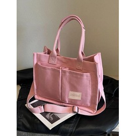 Solid Color/flower & Fruit & Heart Pattern Fabric Tote Bag for Women, Summer 2024 Large Capacity Everything Tote Bag, Travel Essentials, Multiple Pocket Work Bag:_Pink_Please Refer To The Pictures for Dimensions