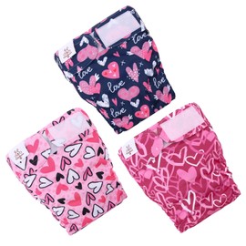 CuteBone Washable Dog Diapers Female No Tail Hole 3 Pack Reusable Doggie Period Training Pants Valentines for Docked-Tail Frenchie French Bulldog Boston Terrier Without Tail WWD20M