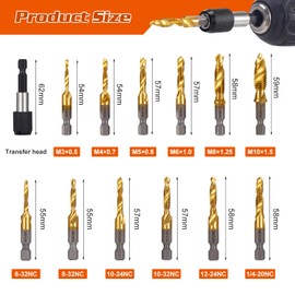 OCR 13PCS Titanium Drill Tap Set, HSS SAE & Metric Drill and Tap Bits with Quick Change Adapter, 3-in-1 Tool for Drilling, Tapping, Countersinking for Metalworking (Yellow)