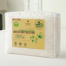 Luxury Quilted Organic Mattress Pad Protector Queen Size - Certified Organic Cotton, Waterproof Breathable Mattress Pad Cover - Premium 380 GSM Comfort - Deep Pocket
