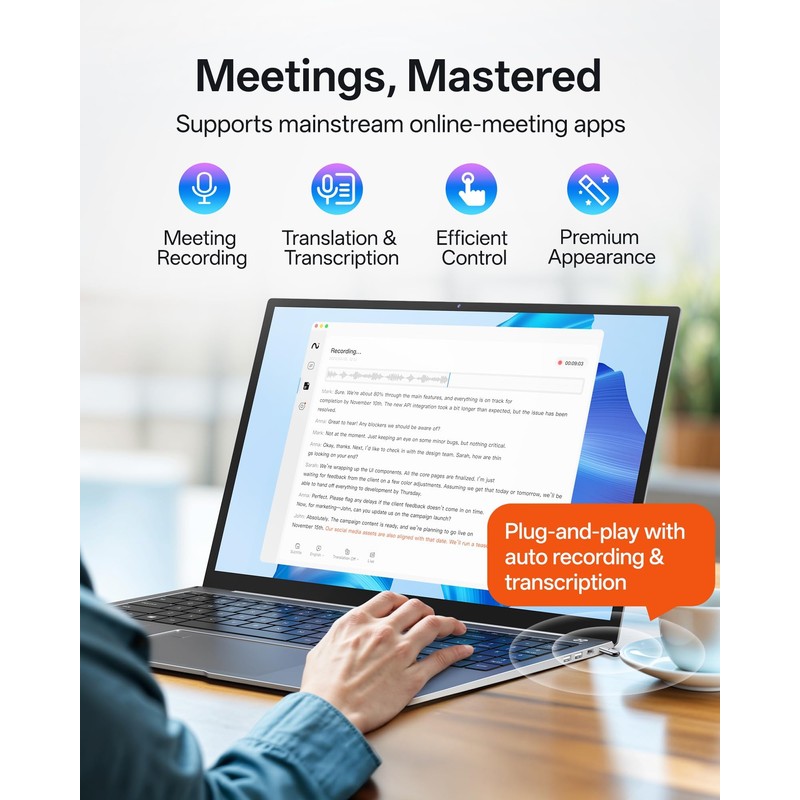 NoteKit Computer AI Meeting Assistant, viaim Voice Recorder with Transcription,