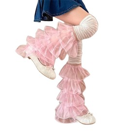 Sup-Coente Pastel Goth Leg Warmers for Women Y2k Cute Scene Long Kawaii Flared Alt Cutecore 80s Accessories Scenecore Emo Fashionable Flare Sheer Lace Legwarmers, Light Pink