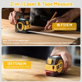 SAVSEC 2 in 1 Laser Tape Measure, Rechargeable 131ft Laser Measure & 16ft Self-Locking Measuring Tape, Digital Laser Distance Meter with Pythagorean, Area, Volume Measuring, Unit Switchable(40M)