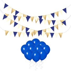 4 Strips of 60 Triangular Pull Flags with 10 Pieces Balloons, Bunting Decorations, Party Banner Decorations for Birthdays, Bachelorette Party, Weddings, Anniversaries, Graduation Parties