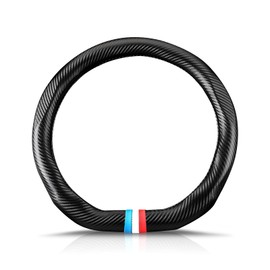 Ergocar Carbon Fiber Material Steering Wheel Cover Anti-Slip Breathable Sweat Absorbent Fashionable Sport Steering Wheel Sleeve for D-Shaped Diameter 15"（37.5-38cm）-Black Stripe