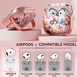 Inesore with Safety Lock for AirPods 4 Case 2024,Floral Cute AirPod 4th Generation Case for Women Girly with Cleaner Kit and Keychain- Pink Flower