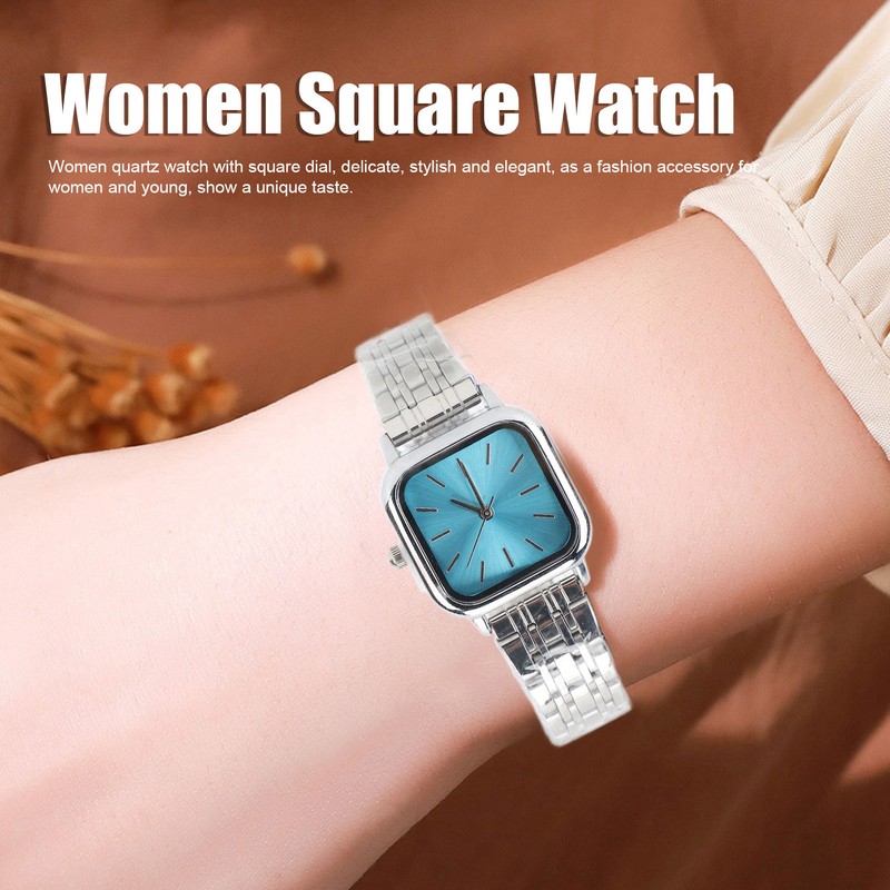 Women Quartz Watch Alloy Steel Strap Stylish Waterproof Ladies Square