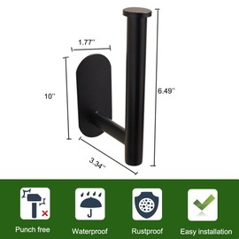 Self Adhesive Toilet Paper Roll Holder,Toilet Paper Holder for Bathroom Washroom Kitchen Stick On Wall Mount Matt Black 2 Pack