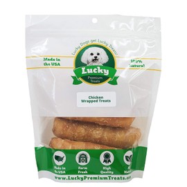 Lucky Premium Treats Chicken Wrapped Rawhide Dog Treats, Gluten Free Dog Treats Stubby's for Large Dogs
