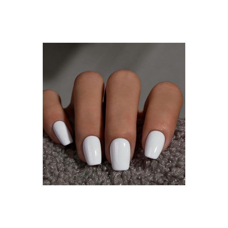 SXVME Uñas postizas cortas blancas con pegamento, diseño ataúd, brillantes,