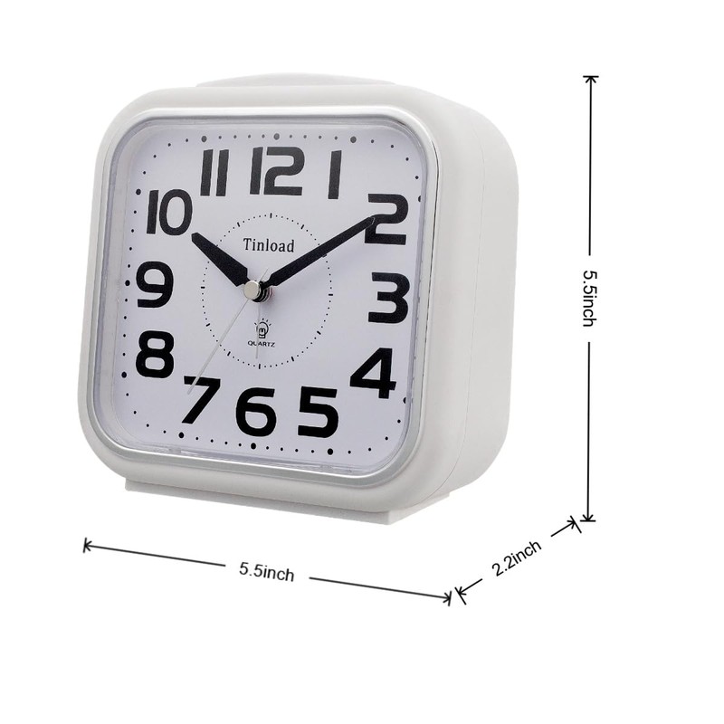 Tinload 5.5" Large Analog Alarm Clock Silent Non Ticking, Gentle