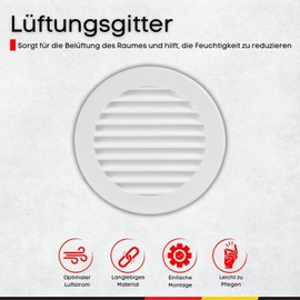 Steinberg14 White Ventilation Grille 100 mm - Plastic Exhaust Grille - Round Flange Grille for Indoor Mounting - Ventilation Grille for Wall and Ceiling