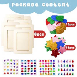 FULUDM Wooden Picture Frame Set for Painting Yourself – Pack of 8 Photo Frames Wooden Picture Frame for DIY Wood Colour Gifts Crafts Decoration with Glitter Sticker