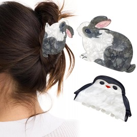 2 PACK Rabbit Hair Clip, Penguins Hair Claw Clips Cute Bunny Animal Hair Claw Clip for Women Girls Acetate Hair Claw Hair Accessories Easter Gift
