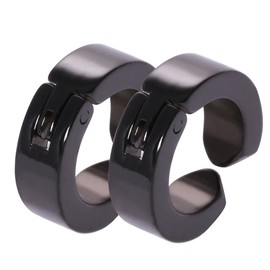 6 Tipos 1 par de clips de oreja con estilo de acero inoxidable Clips de oreja Pendientes Ear Cuffs Regalo de la joyería para hombres y mujeres(Black Smooth Surface)