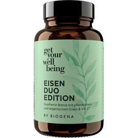 get your wellbeing by BIOGENA - Eisen Duo-Komplex vegan aus pflanzl. Eisenbisglycinat + Vitamin-C - 60 Kapseln - Unterstützt das Immunsystem - Nahrungsergänzungsmittel vegan & konservierungsstofffrei