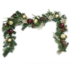 Floral Home Decor Burgundy and Gold Christmas Garland