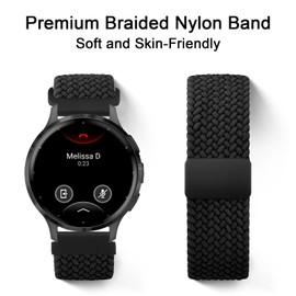 YOOSIDE Braided Elastic Nylon Watch Strap for Venu 2S / Vivoactive 4S / Venu 3S, 18mm Loop Soft Stretchy Wrist Band with Magnetic Closure for Garmin Forerunner 255s/265s,Vivomove 3S (Black)
