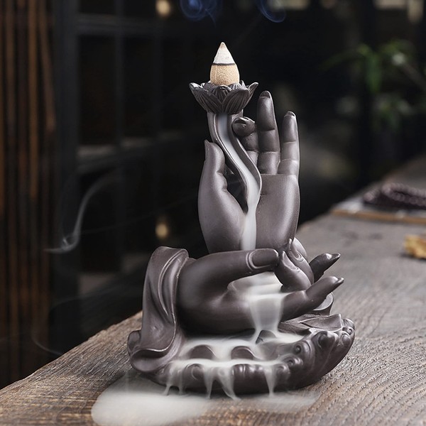 Fyearfly Buddha Hand Waterfall Incense Burners, Moderate Size Backflow Incense Holder for Bedroom and Study