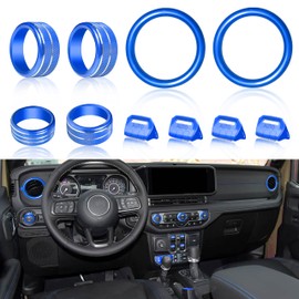 SENSHINE Knob Cover for Jeep Wrangler JL JLU Accessories 2024 2025 Gladiator JT 2024 2025 Window Switch Button Cover Volume Radio Headlight Switch Knob Covers AC Vent Outlet Trim Rings, 10 Pcs (Blue)