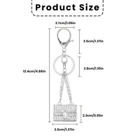2 Pcs Fashion Rhinestone bag Shape Keychain, Bling Mini Bag Pendant Keyring, Lovely Handbag Decoration Car Key Decoration (Silver)