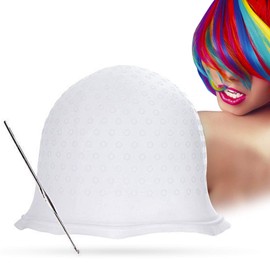 Highlighting White Silicone Cap Reusable for Professional Salon Dye Frosting Hair Coloring Bleaching Highlight Dyeing MagiCap Styling Hairdressing Tools with Hook for Women Girls Man (White)