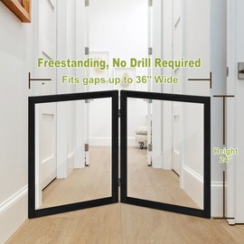 LZRS Clear Dog Gate for Indoor Use - Transparent Pet Fence with Solid Hardwood and Plastic Board, Stylish & Durable freestanding Pet Gate for Doorways, Stairs and Hallways-2panel Black