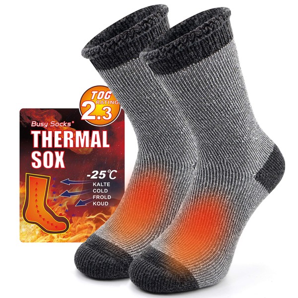 Busy Socks Winter Warm Thermal Socks for Men Women, Extra Thick Insulated Heated Crew Boot Socks for Extreme Cold Weather, 1 Pair Dark Grey, Large